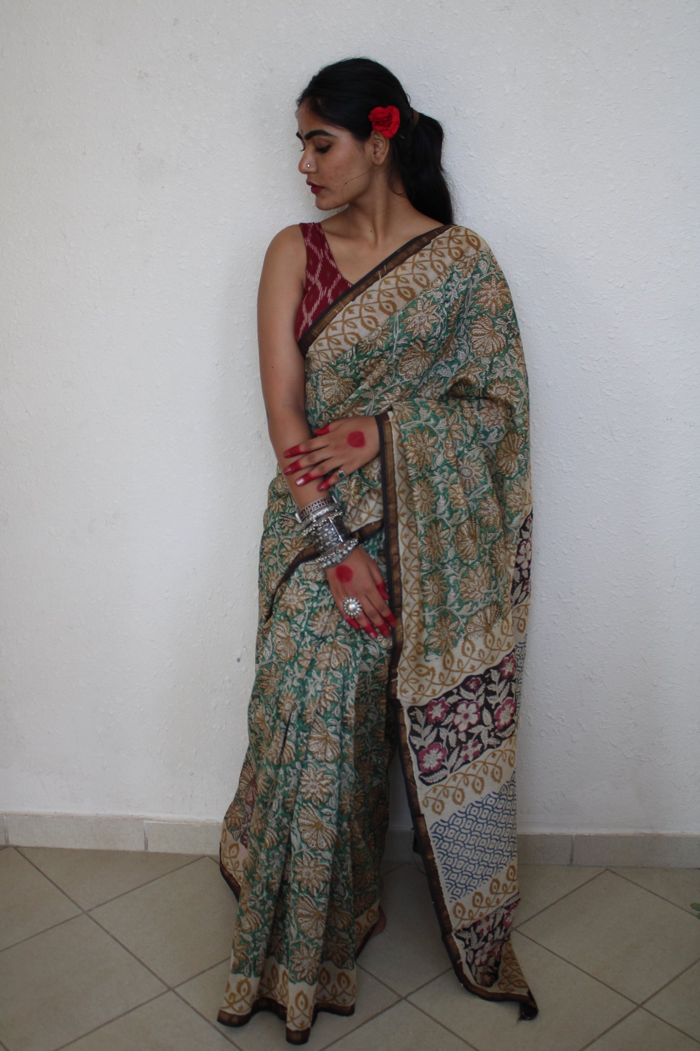 Aiotrima- Bagru Natural Dyes Handblock Printed - Chanderi Silk Saree