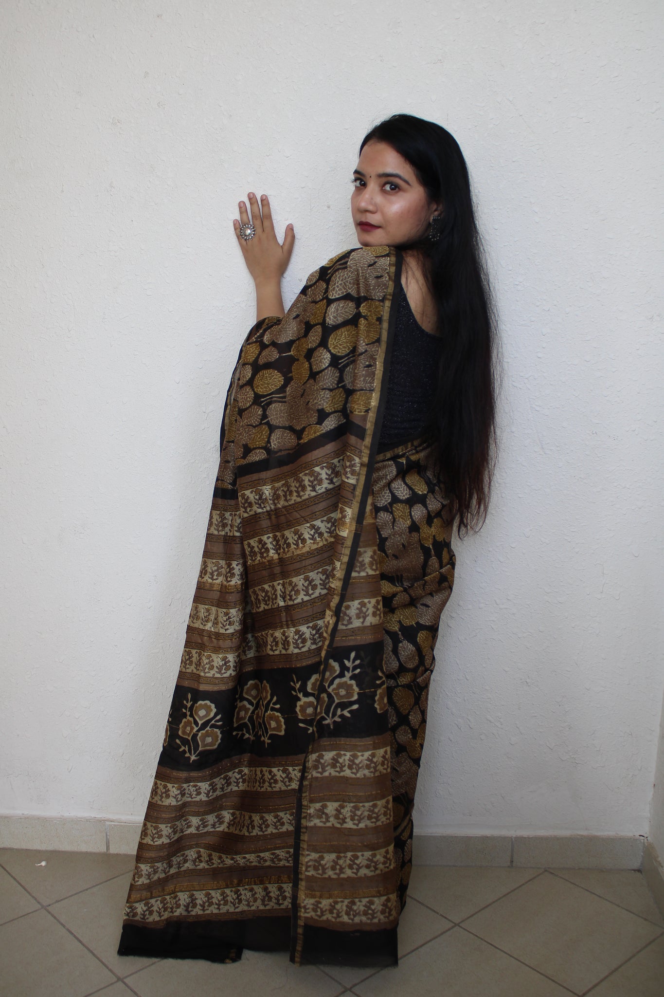 Mantasha - Ajharkh Natural Dyes Handblock Printed - Chanderi Silk Saree