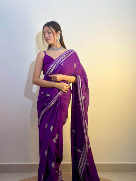 Party Purple - Handblock Print Natural Dyed - Mulmul Cotton Saree