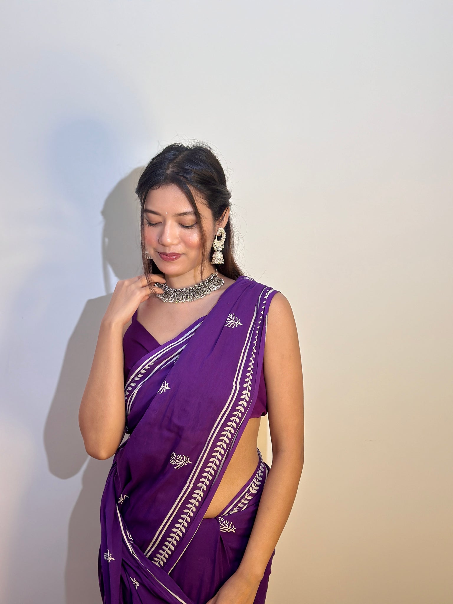 Party Purples - Handblock Print Natural Dyed - Mulmul Cotton Saree