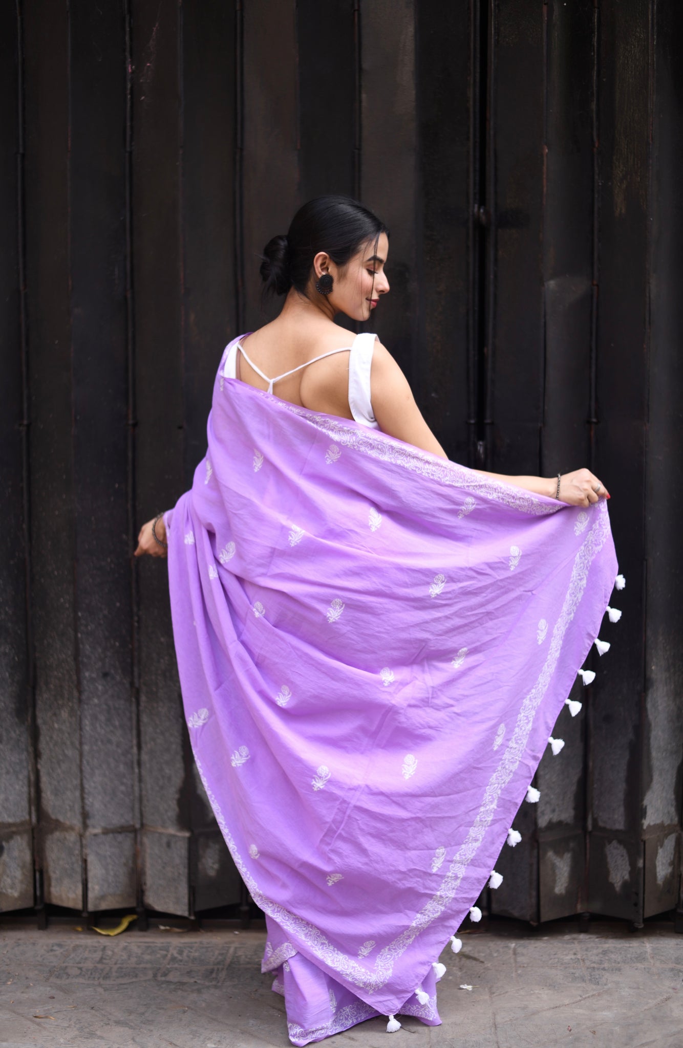 Lavender Secret - Handblock Print Natural Dyed -  Mulmul Cotton Saree