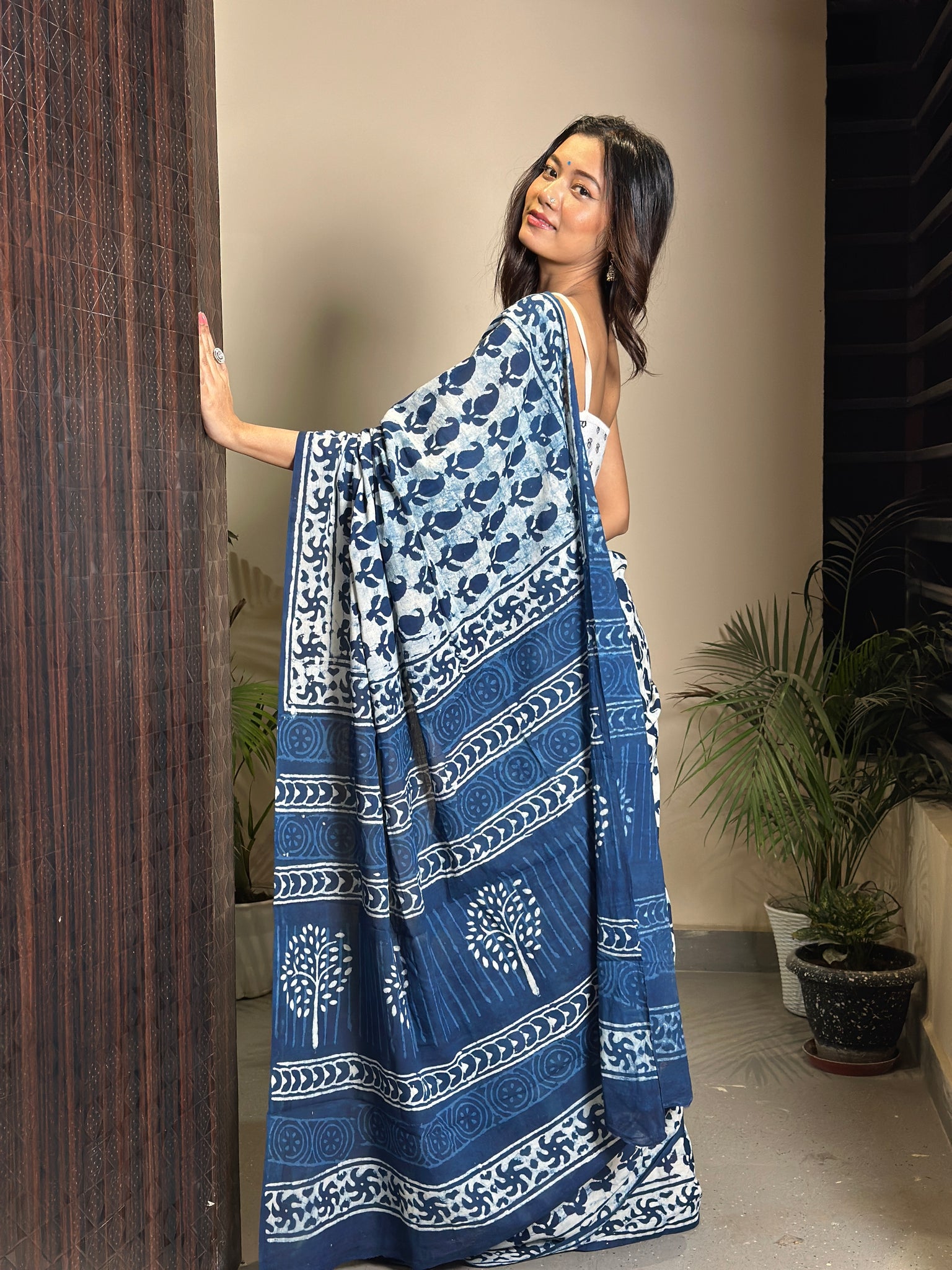 Inspired by Clouds - Indigo Collection - Cotton Mulmul Dabu Saree