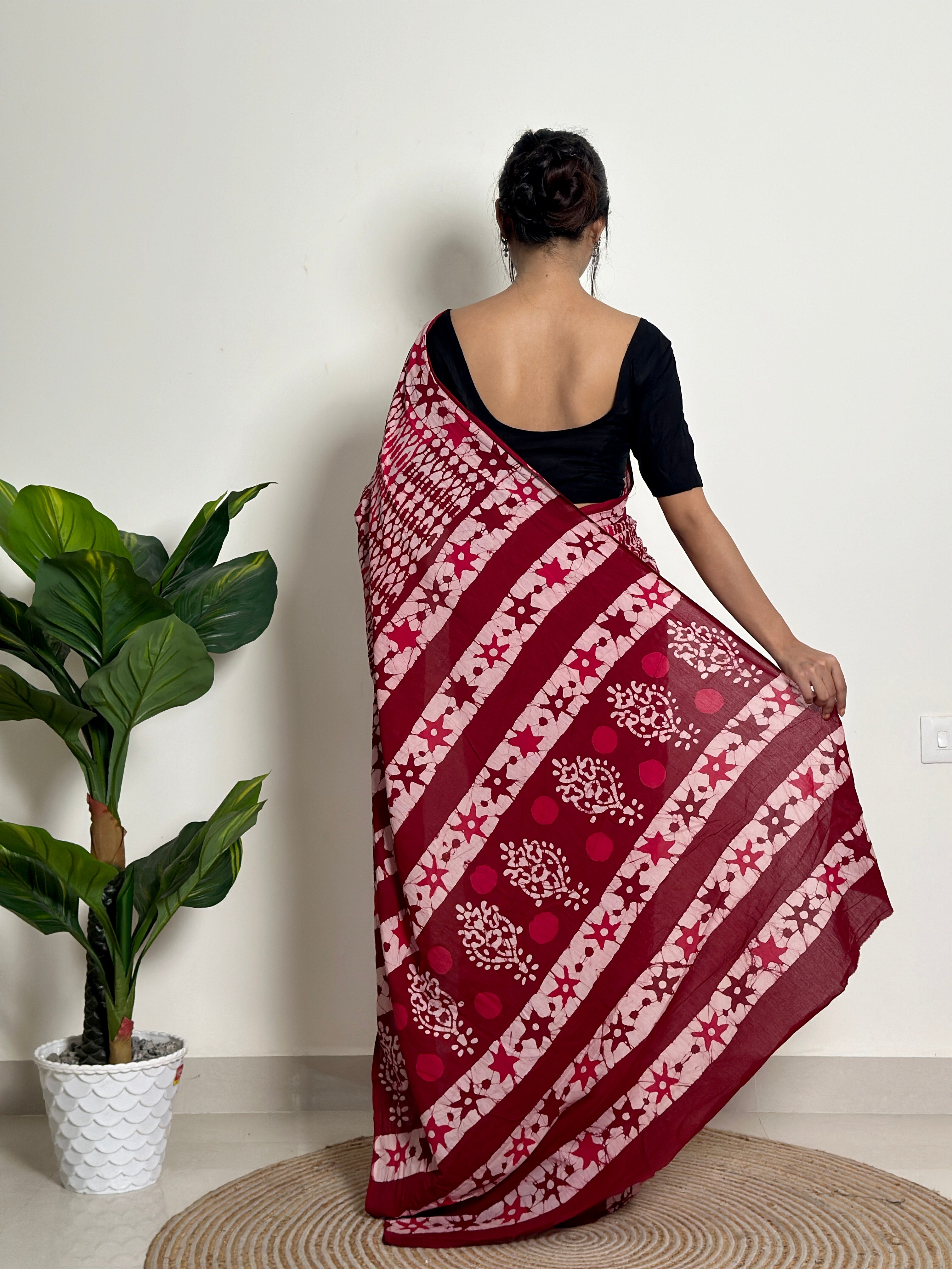 Starlight - Handblock Print Natural Dyed -  Mulmul Cotton Saree