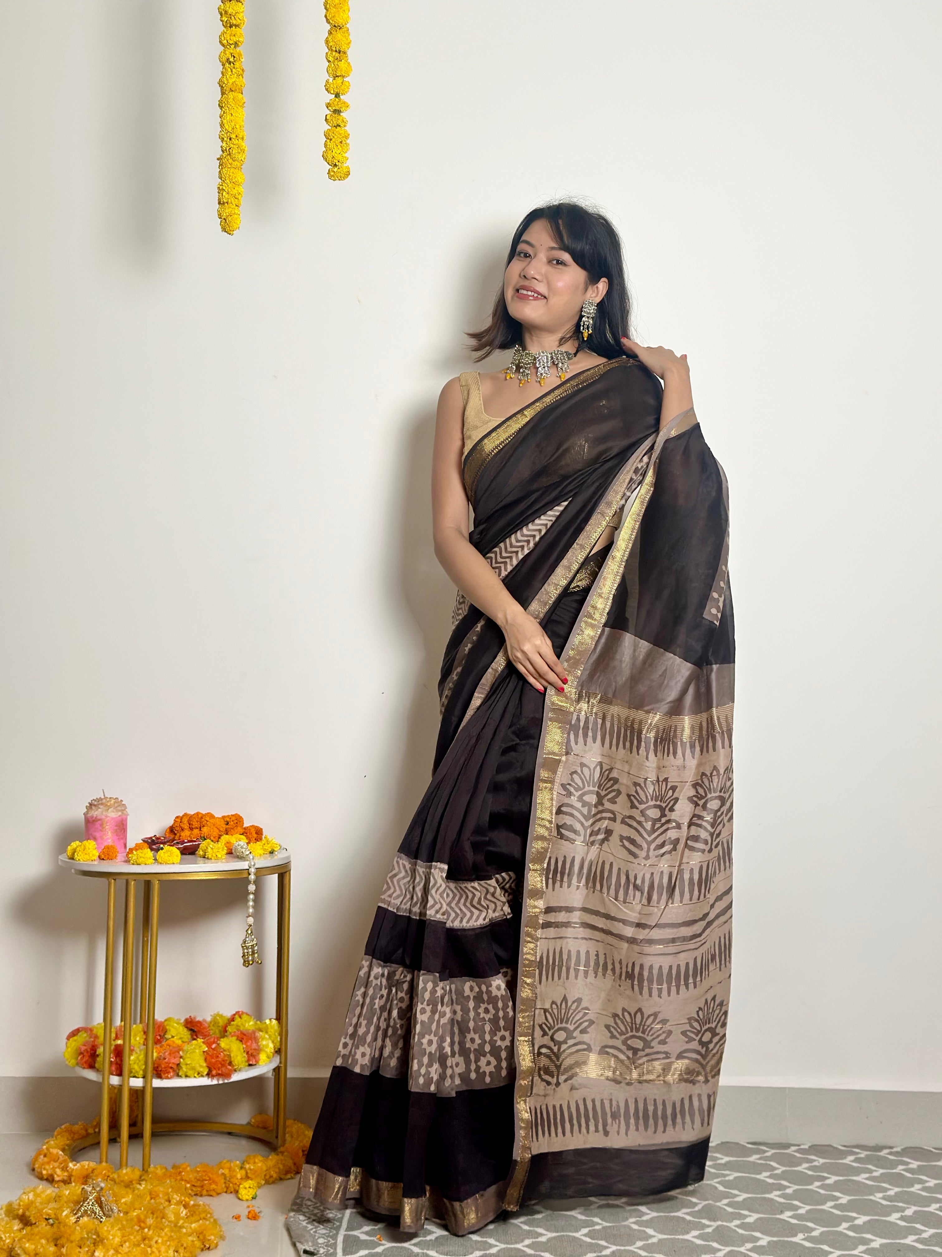 Noor - Handblock Printed - Maheshwari Silk Saree