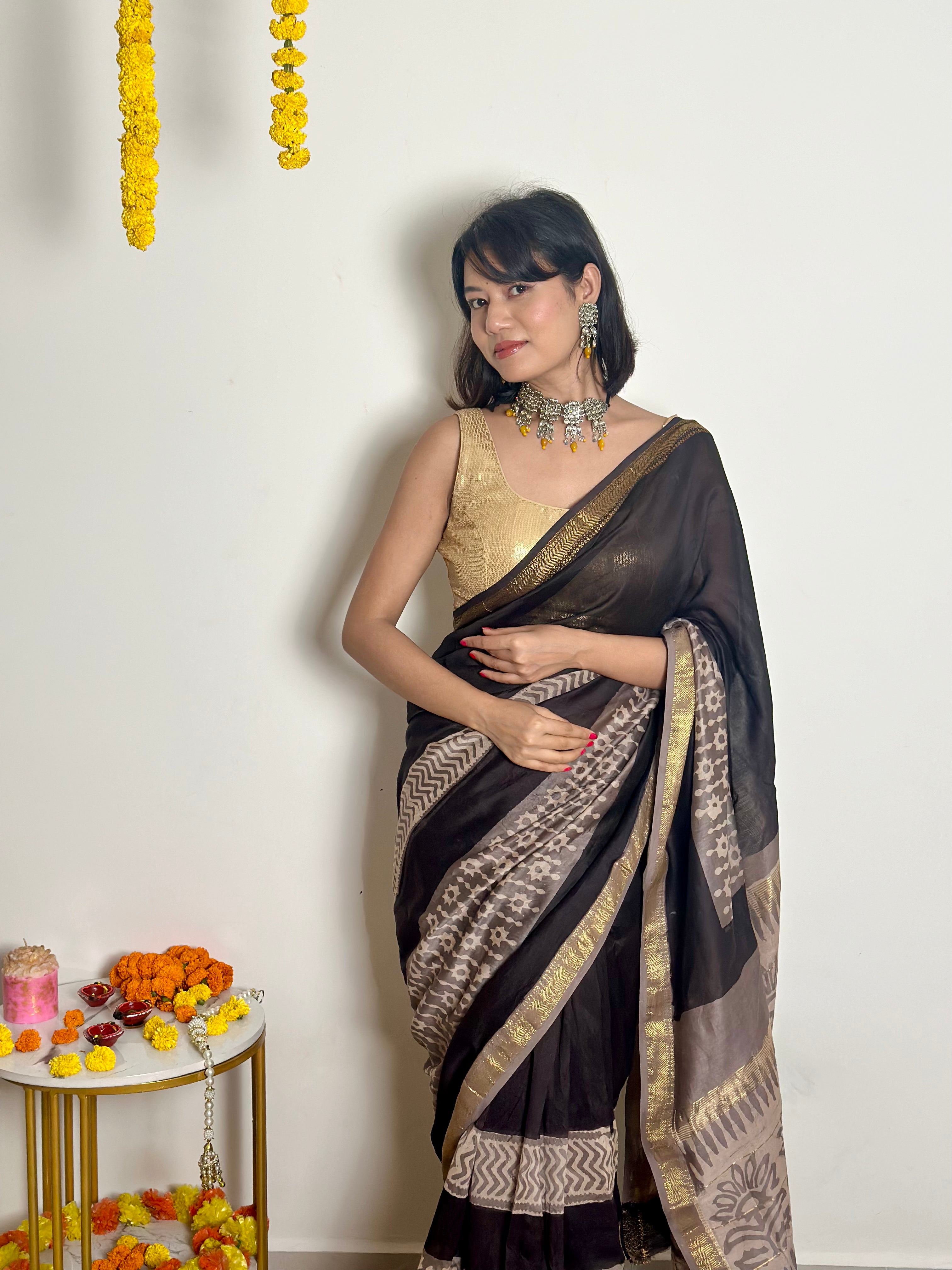 Noor - Handblock Printed - Maheshwari Silk Saree
