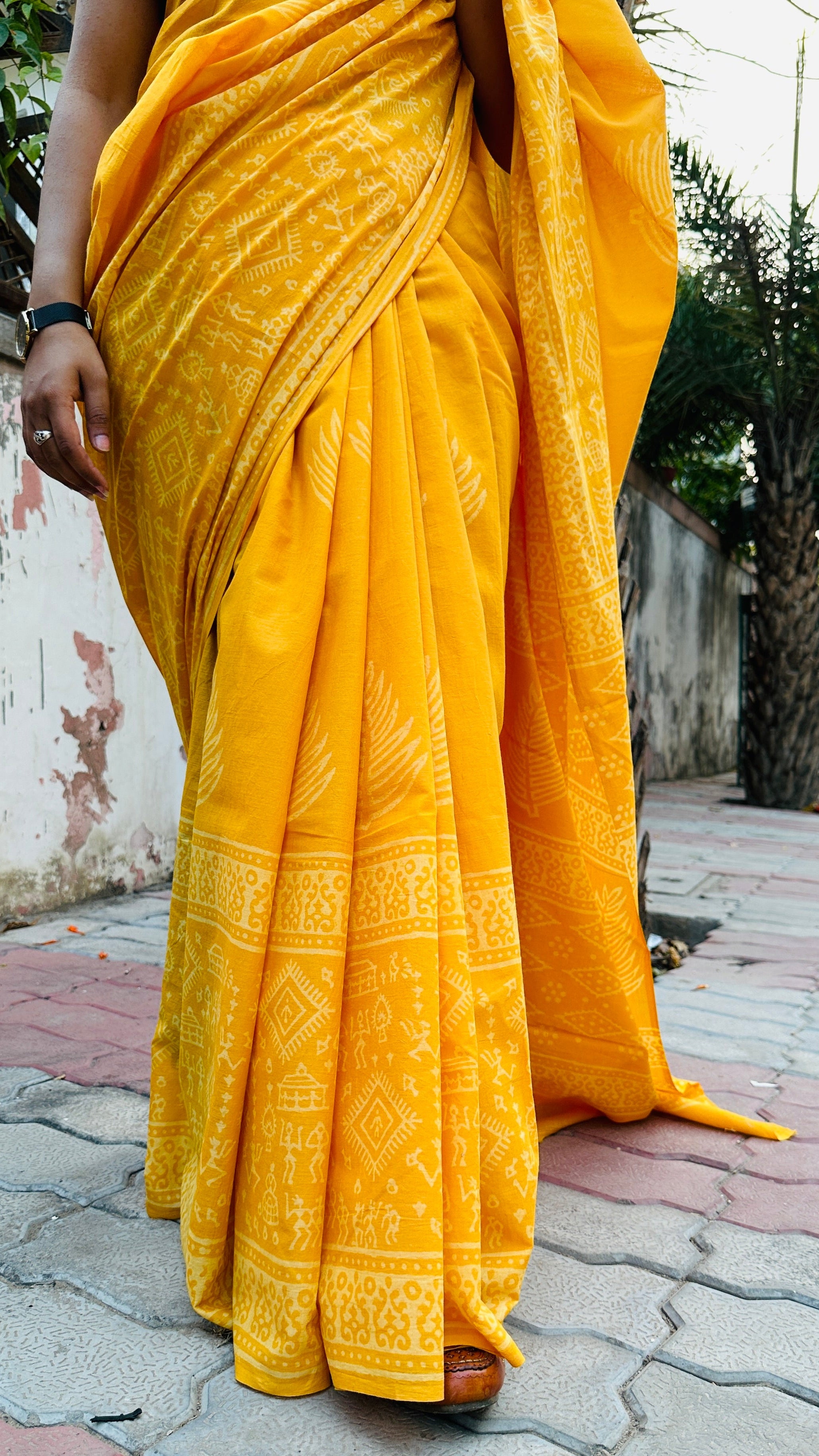 Yellow Yellow Nice Fellow - Handblock Cotton Mulmul Saree