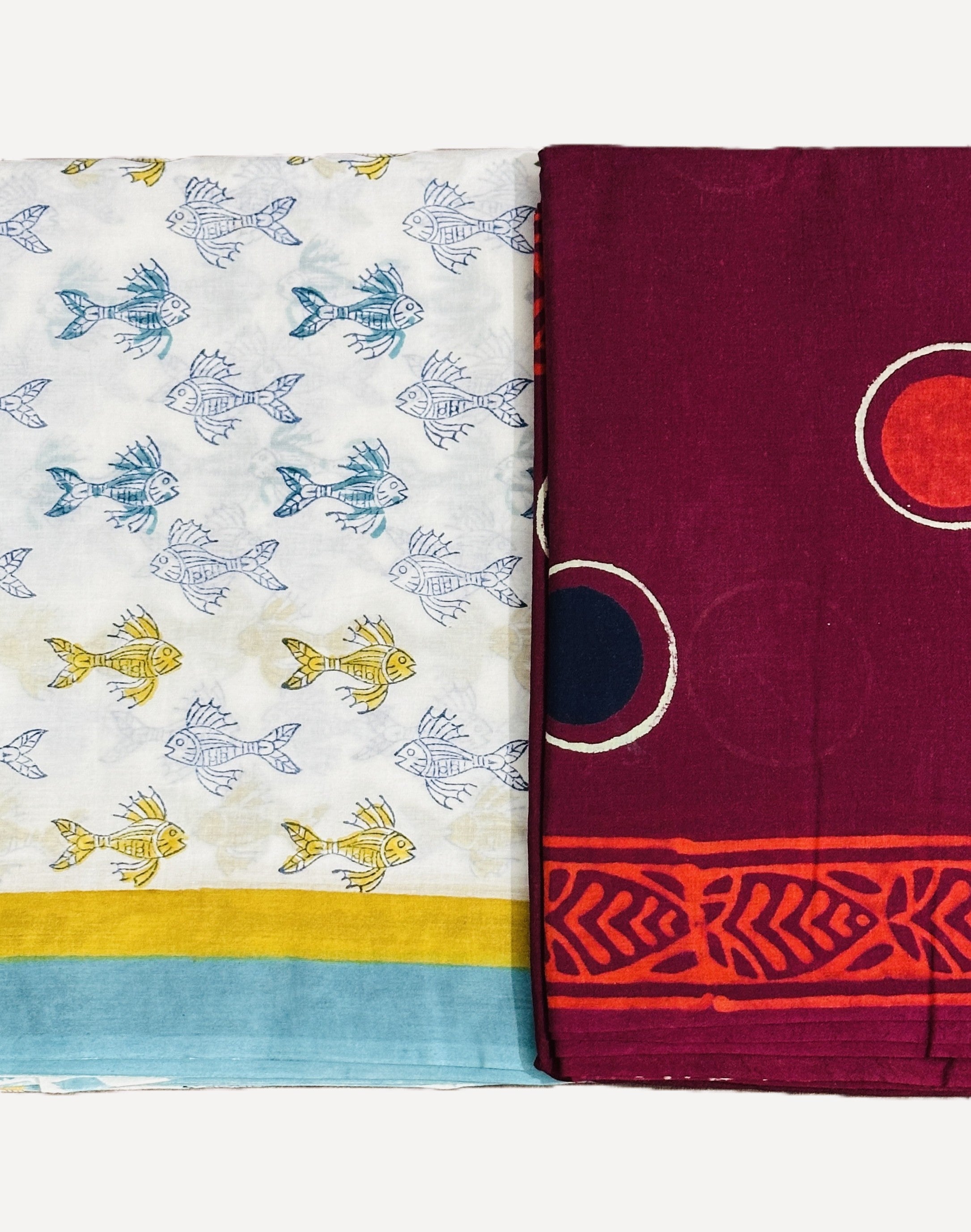 Machali Jal Ki Raani Hai & Bubble Pop- Pack Of 2 Sarees- Handblock Cotton Mulmul Sarees