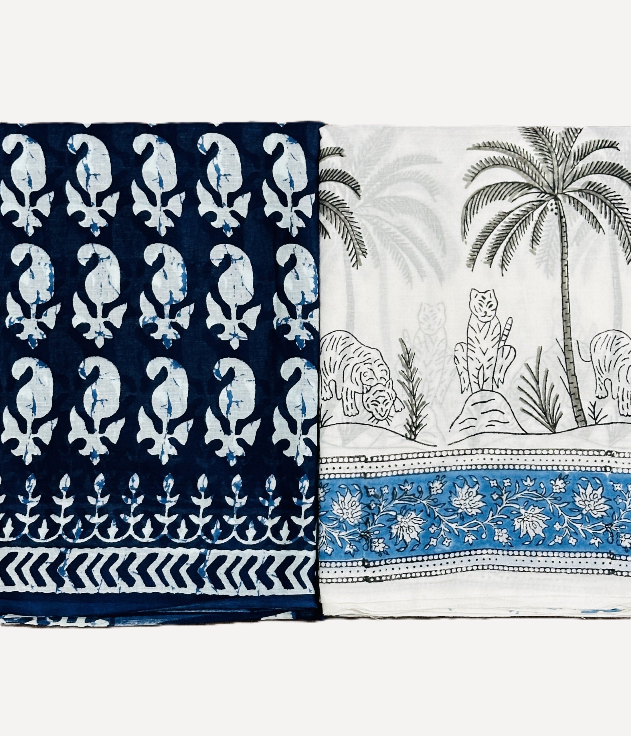 Jungle Saree & Ocean Of Love - Pack Of 2 Sarees - Handblock Cotton Mulmul Sarees