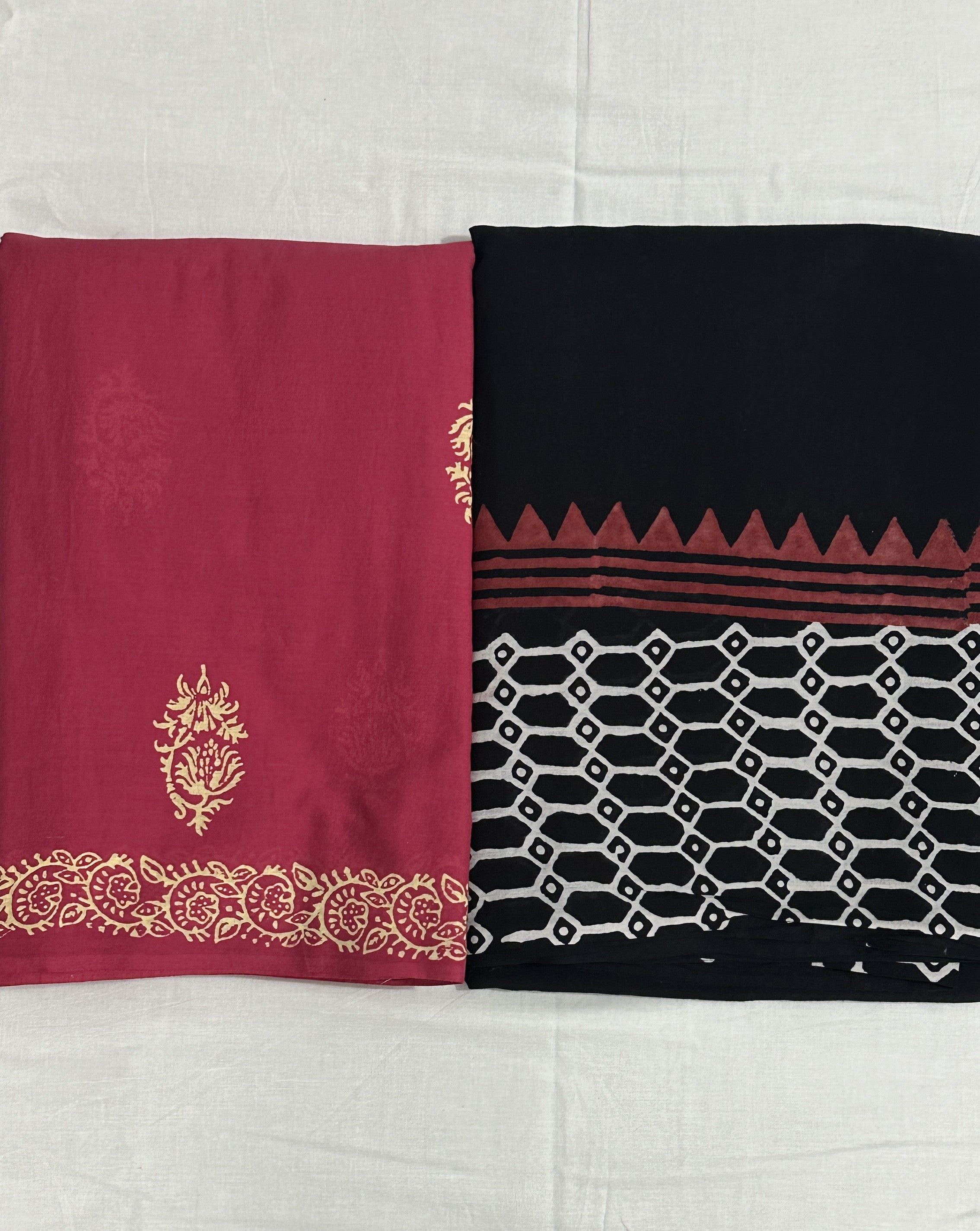 Retro Black & Gulkand - Pack Of 2 Sarees - Handblock Cotton Mulmul Sarees