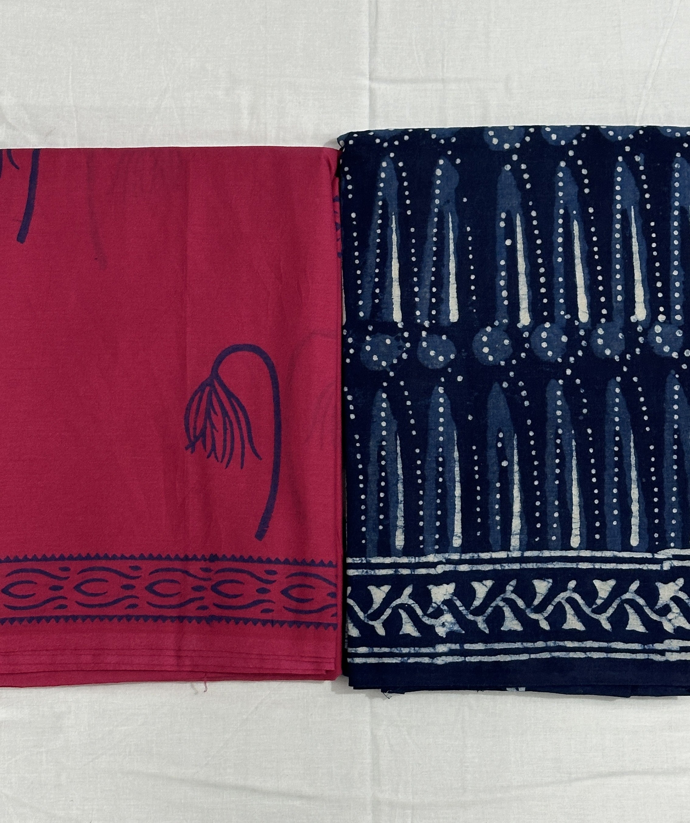 Mera Wala Pink & Indigo Light - Pack Of 2 Sarees - Handblock Cotton Mulmul Sarees