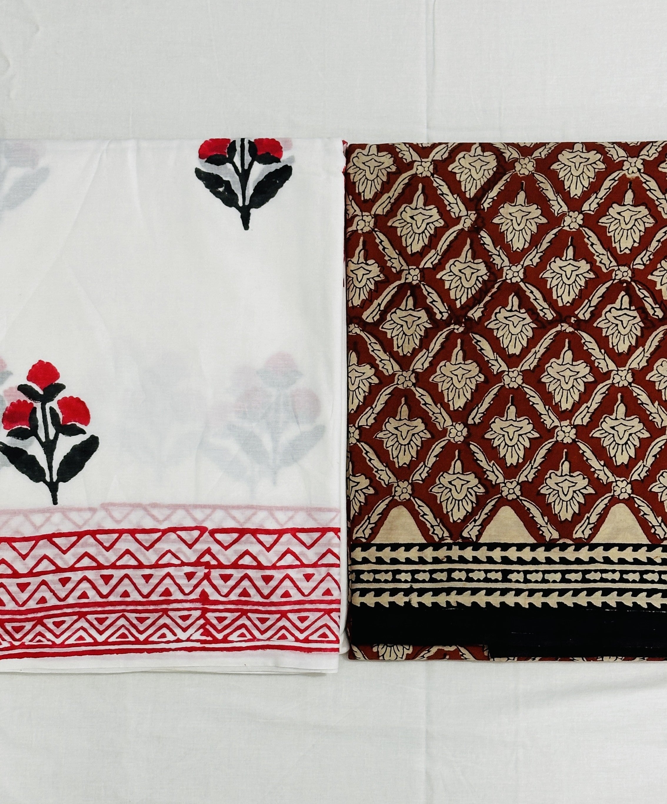 Delicate Darling & Brick Red - Pack Of 2 Sarees - Handblock Cotton Mulmul Sarees