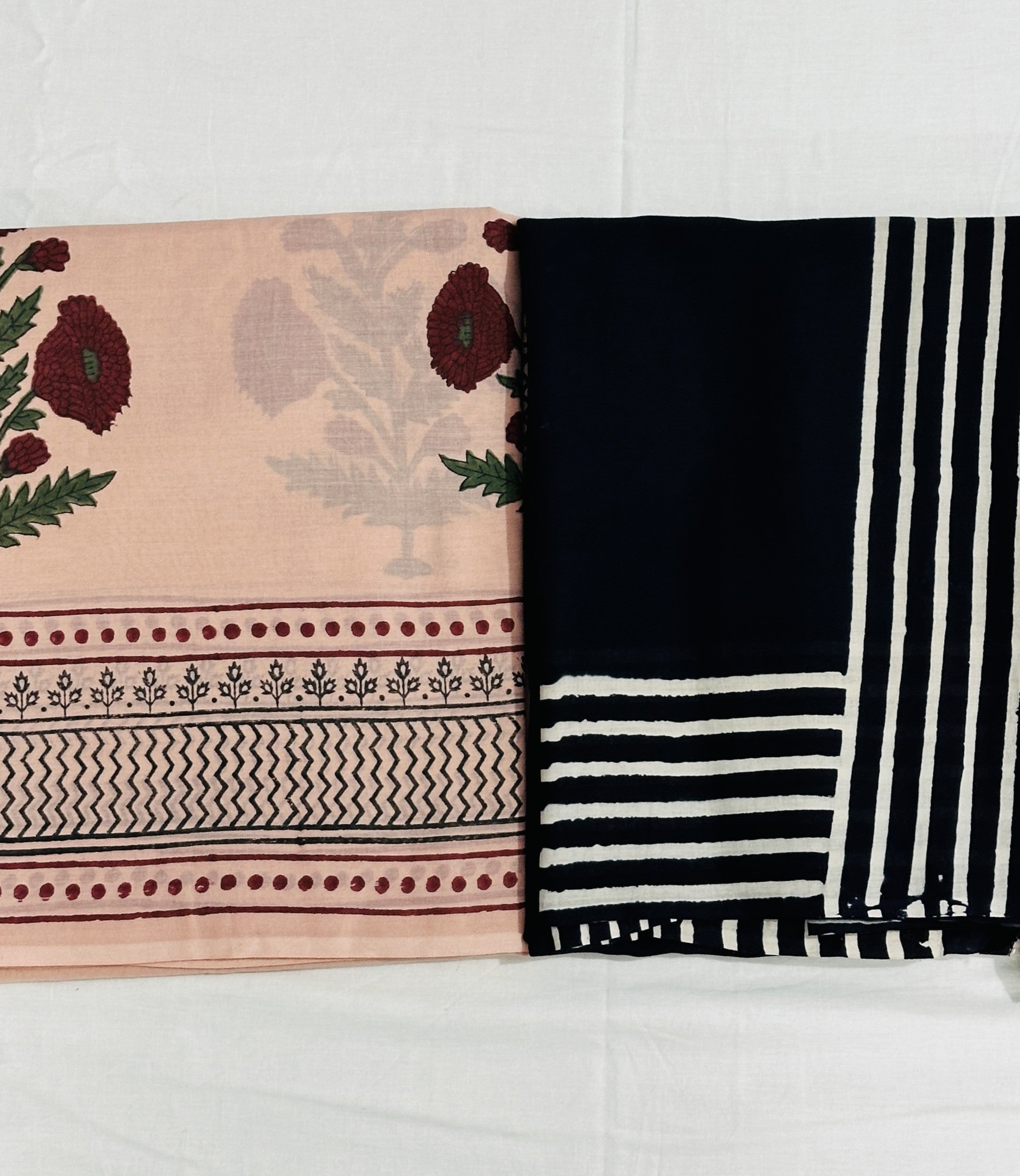 Coal Black & Taabeera - Pack Of 2 Sarees - Handblock Cotton Mulmul Sarees