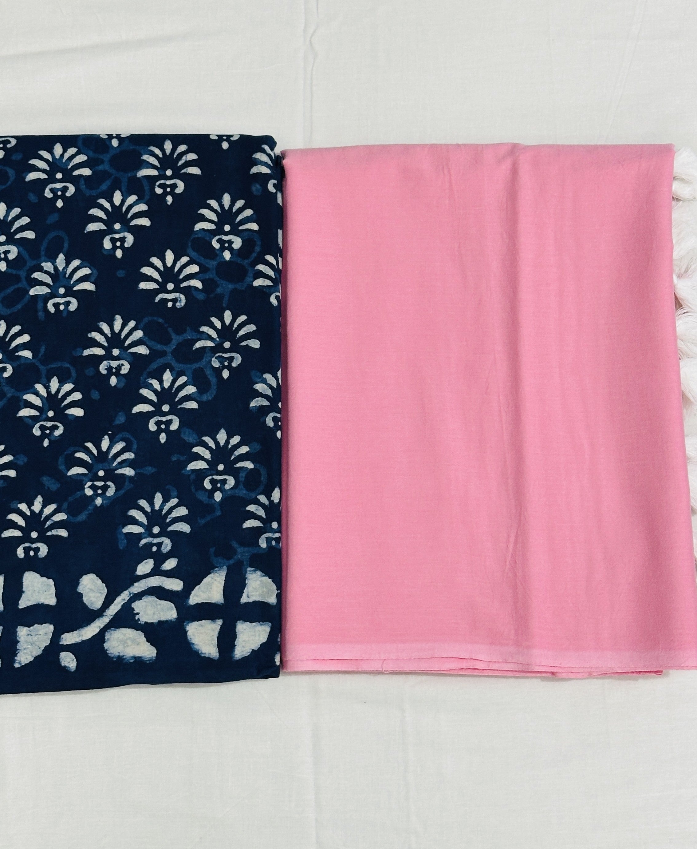 Cotton Candy & Indigo Splash - Pack Of 2 Sarees - Handblock Cotton Mulmul Sarees