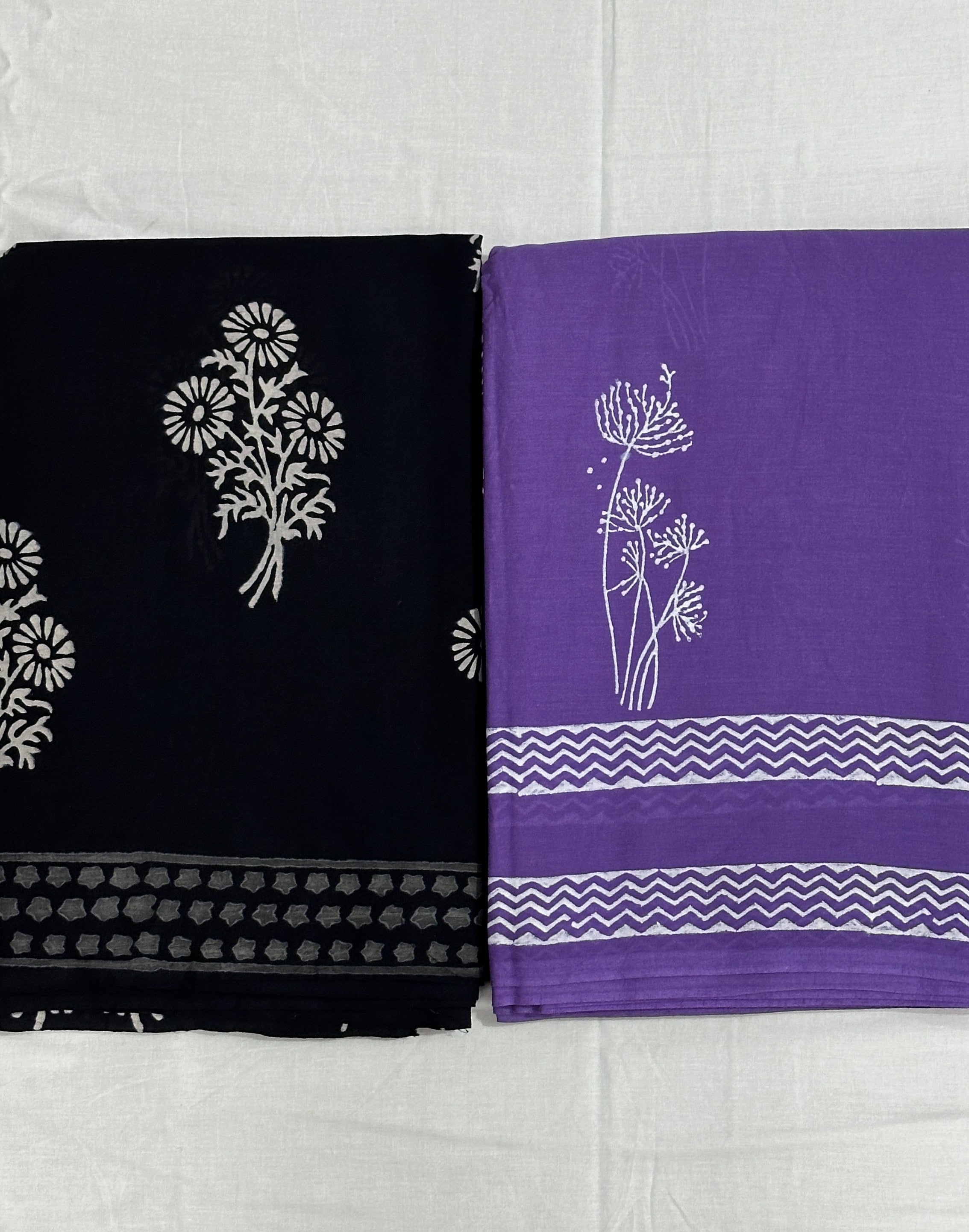 Date Night & Purple Margarita - Pack Of 2 Sarees - Handblock Cotton Mulmul Sarees