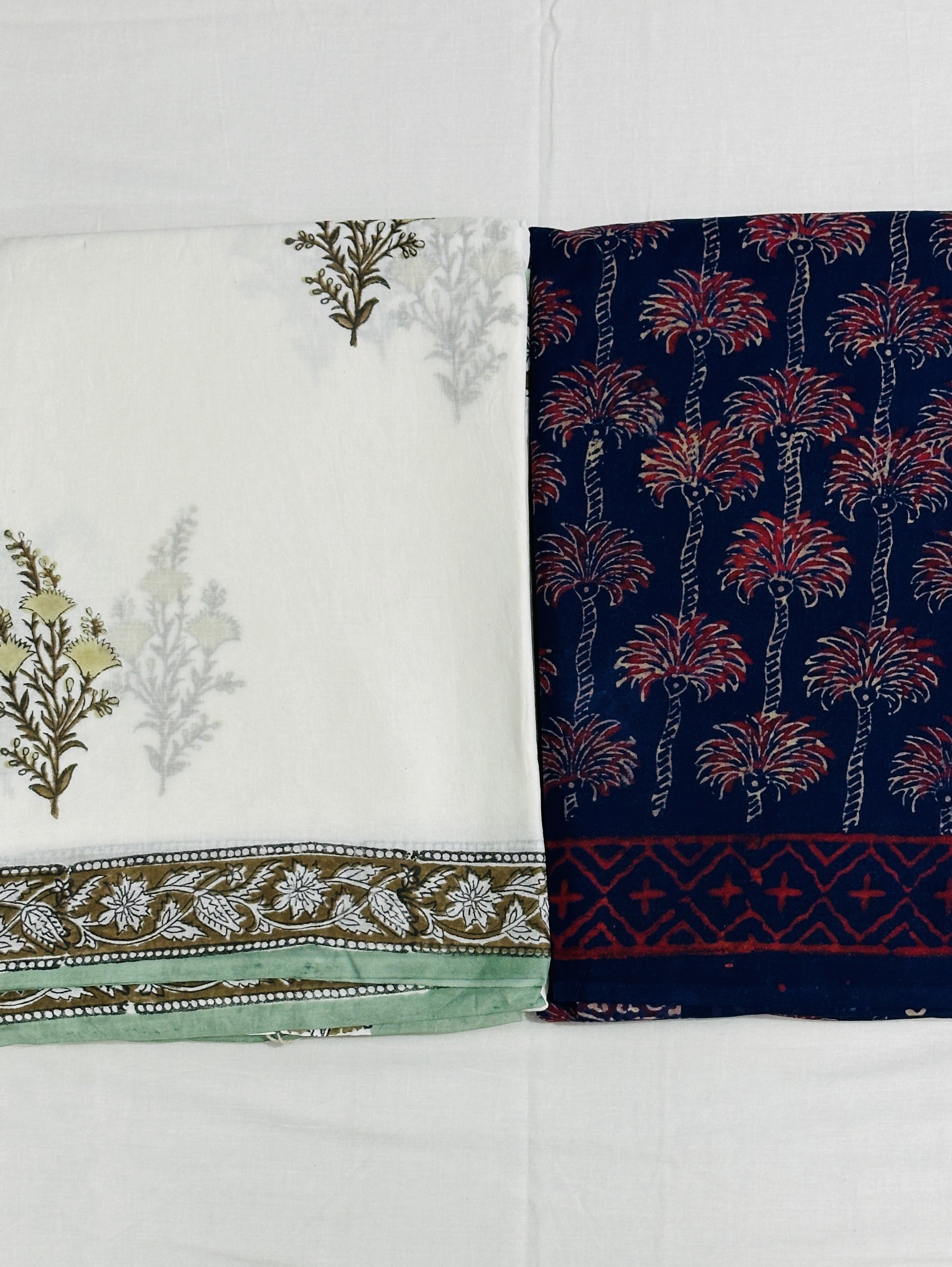 Neela Aasman & Vanilla Leaf - Pack Of 2 Sarees - Handblock Cotton Mulmul Sarees