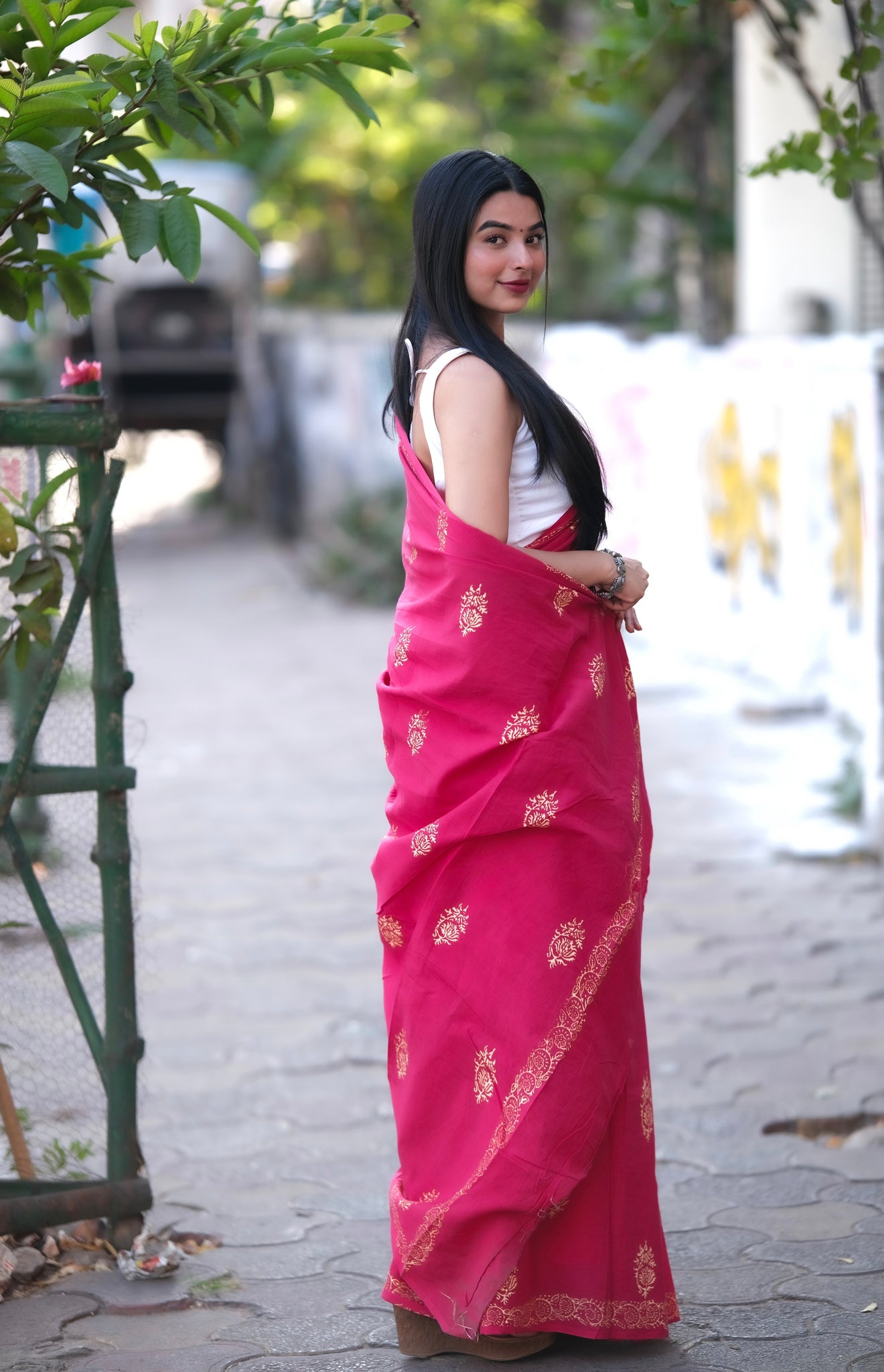 Gulkand - Handblock Print Natural Dyed - Mulmul Cotton Saree