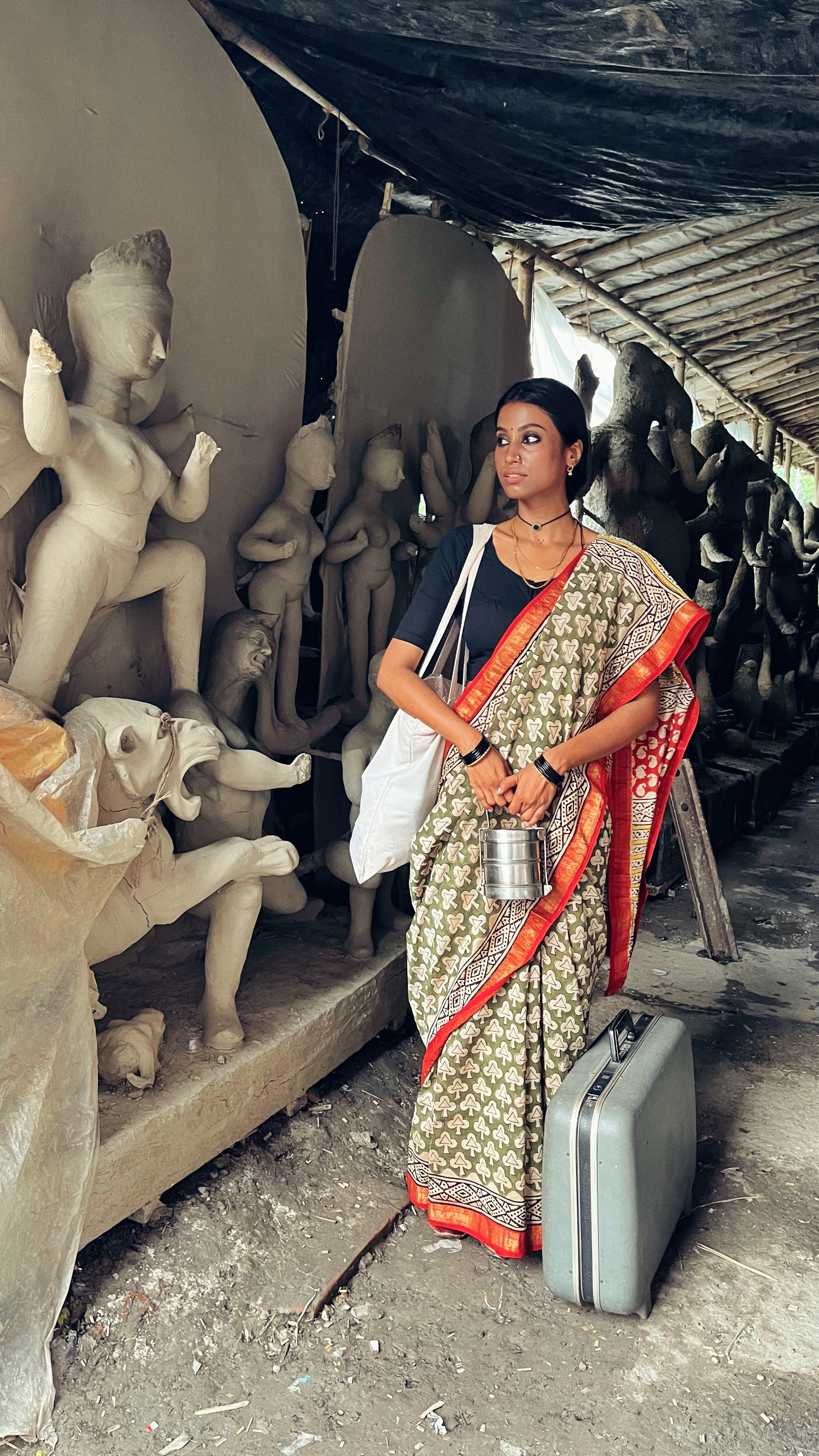 Green Chilli - Bagru Natural Dyes Handblock Printed - Maheshwari Silk Saree